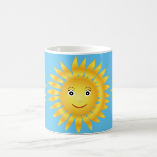 Mug éclat heureux du soleil. Arrière - plan bleu (Centre)