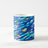Mug École de poisson, bleu foncé, blanc et turquoise (Centre)