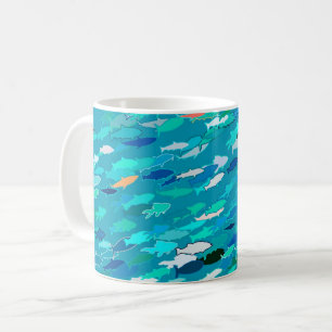 Mug École de Poissons, Turquoise, Bleu et Aqua