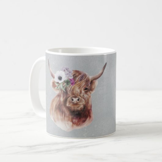 Mug Écossais Brown Highland Fleurs de vache personnali (Devant gauche)