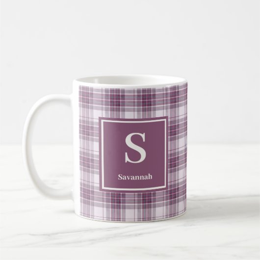 Mug Écossais Mauve Plaid Heritage Monogramme (Gauche)