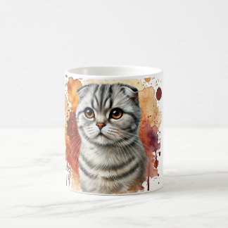 Mug Écossais Plier Argent Tabby Chat Aquarelle
