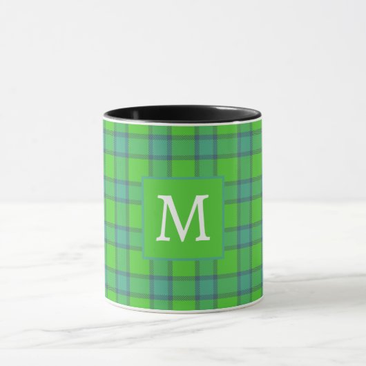 Mug Écossais vert & carreaux tartan bleu monogramme no (Centre)