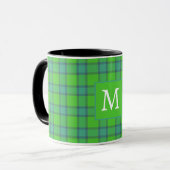 Mug Écossais vert & carreaux tartan bleu monogramme no (Devant gauche)