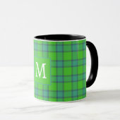 Mug Écossais vert & carreaux tartan bleu monogramme no (Devant droit)