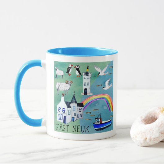Mug Ecosse East Neuk Fife Art de l'aquarelle côtière (Avec donut)