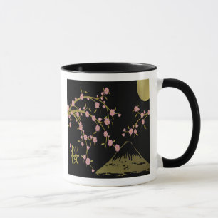 Mug Écran Japonais Rose Cerisier Or Noir