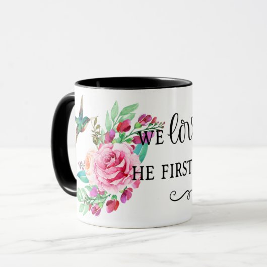 Mug Écriture Bible Verse Rose Rose Oiseau Religieux (Devant gauche)