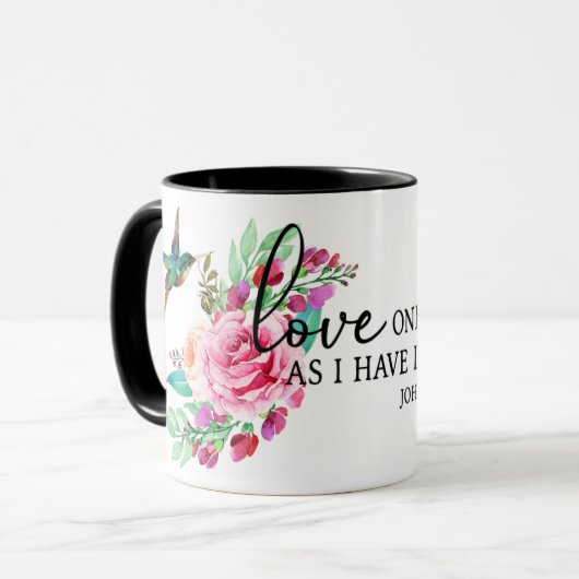 Mug Écriture Bible Verse Rose Rose Oiseau Religieux (Devant gauche)