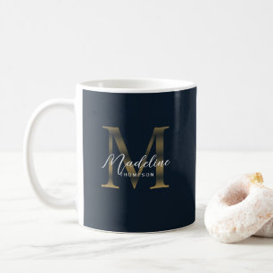 Mug Écriture Chic Métallic Bleu Nuit Or Monogramme