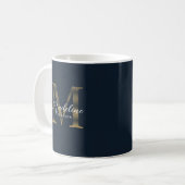 Mug Écriture Chic Métallic Bleu Nuit Or Monogramme (Devant gauche)