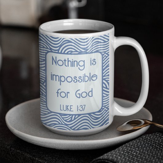 Mug Écriture chrétienne Luc 1:37 Motif bleu vague