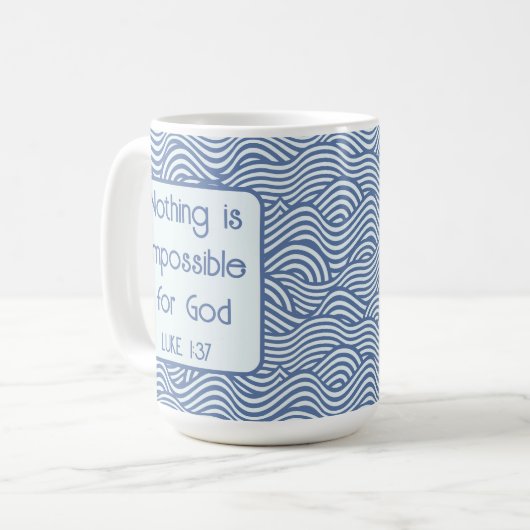 Mug Écriture chrétienne Luc 1:37 Motif bleu vague (Devant gauche)