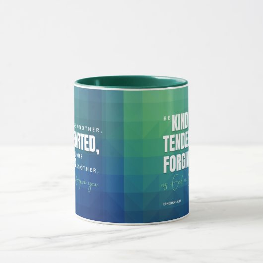 Mug Écriture chrétienne Soyez gentil Verse Bleu Vert (Centre)