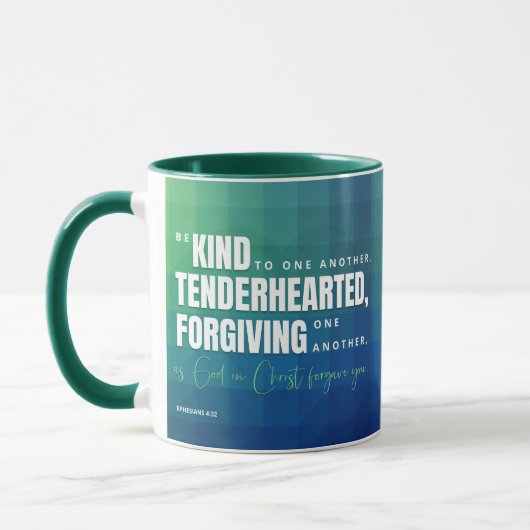 Mug Écriture chrétienne Soyez gentil Verse Bleu Vert (Gauche)