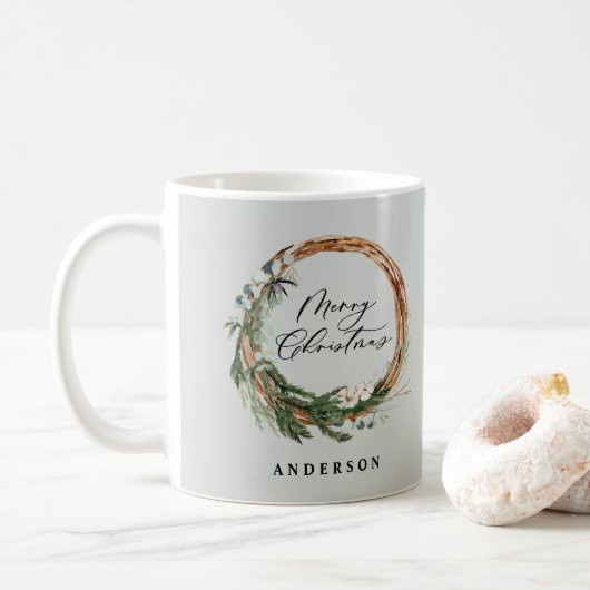Mug Écriture de feuille minimale moderne Noël (Avec donut)