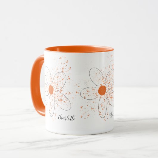 Mug Écriture de nom floral orange (Devant gauche)