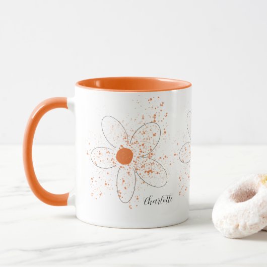 Mug Écriture de nom floral orange (Avec donut)