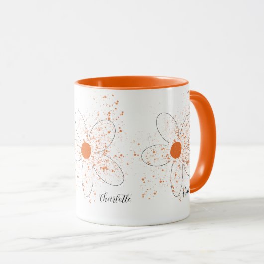 Mug Écriture de nom floral orange (Devant droit)