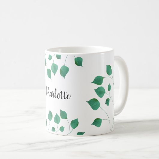 Mug Écriture de nom vert du feuillage vert (Devant droit)