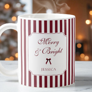 Mug Écriture Élégante Rayures Rouges Noël Personnalisé