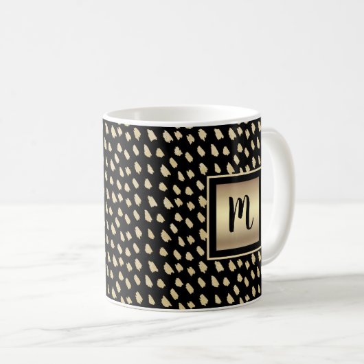 Mug Écriture en feuille d'or noir monogramme moderne l (Devant droit)