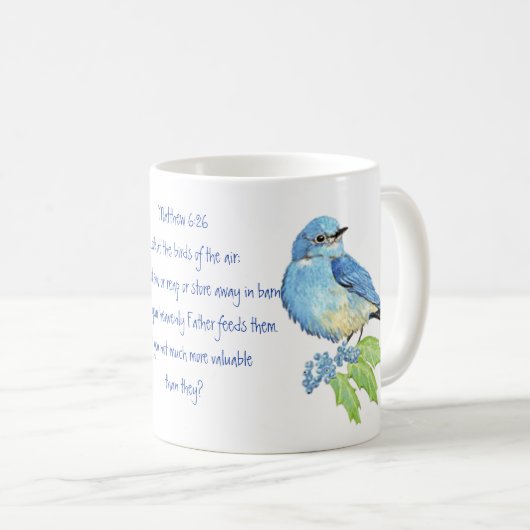 Mug Écriture Encourageante Matthieu 6:26, Oiseaux (Devant droit)