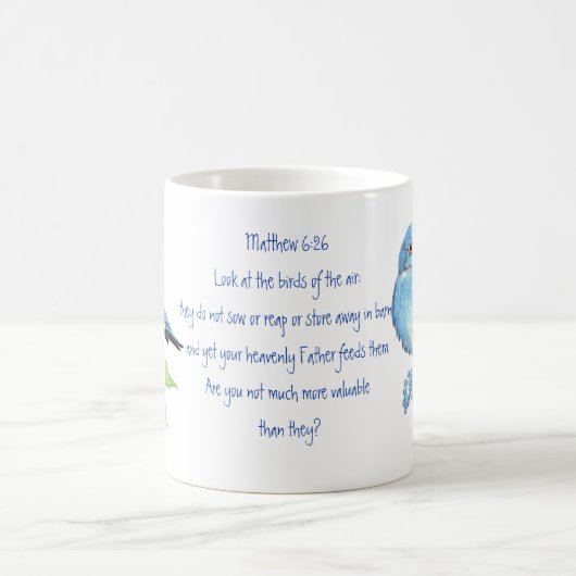 Mug Écriture Encourageante Matthieu 6:26, Oiseaux (Centre)