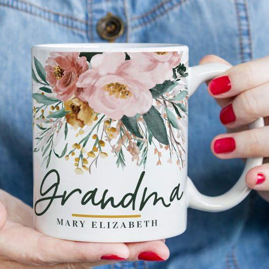 Mug Écriture florale d'aquarelle élégante grand-mère c
