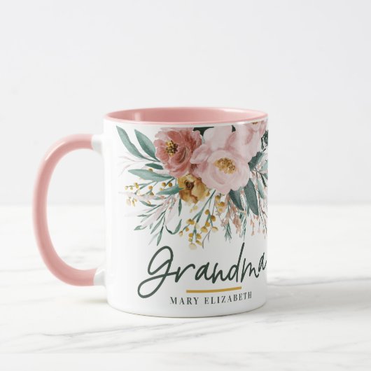 Mug Écriture florale d'aquarelle élégante grand-mère c (Gauche)