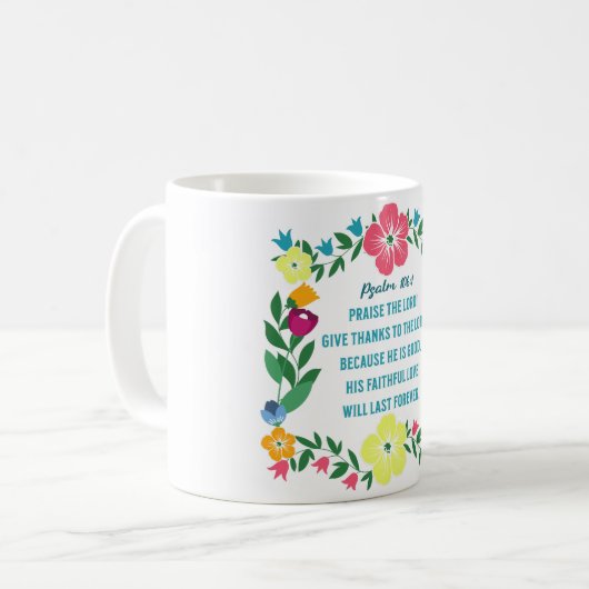 Mug Écriture Florale Psaume 106:1 (Devant gauche)
