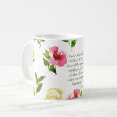 Mug Écriture Florale Romains 8:28 (Devant gauche)