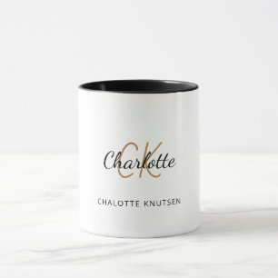 Mug Écriture initiale en or blanc monogramme élégant