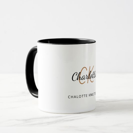 Mug Écriture initiale en or blanc monogramme élégant (Devant gauche)