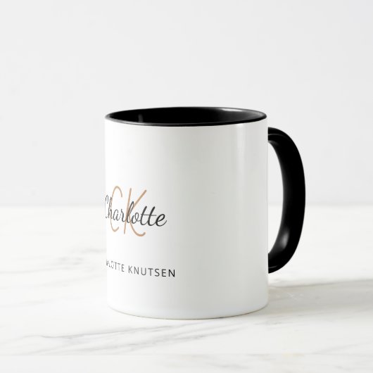 Mug Écriture initiale en or blanc monogramme élégant (Devant droit)