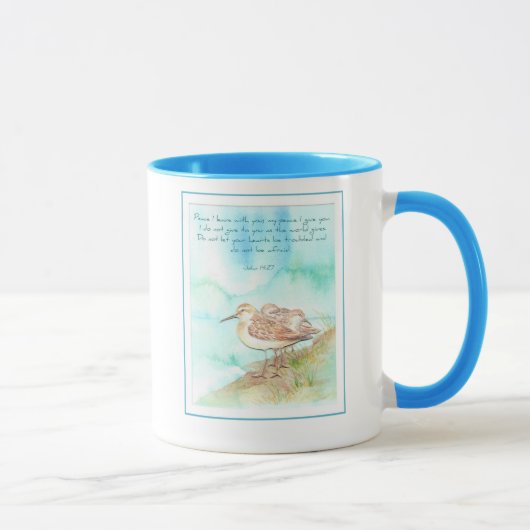 Mug Écriture, Inspiration, Jean 14:27, Oiseau de plage (Droite)