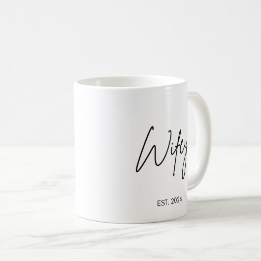 Mug Écriture manuscrite simple Hubby Wifey Mariage Dat (Devant droit)
