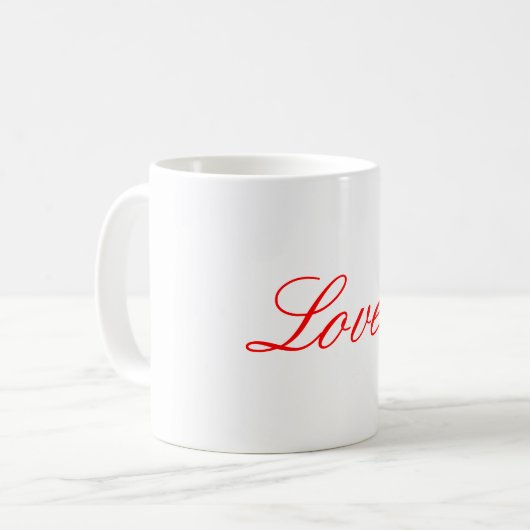 Mug Écriture Mariage tendance White Red Love Nom (Devant gauche)