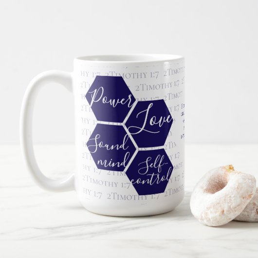 Mug Écriture moderne POWER LOVE SOUND MIND Chrétien (Avec donut)