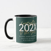 Mug écriture moderne verte et or design graduation (Gauche)