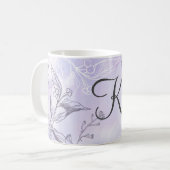 Mug Écriture Monogramme Blanc Gris Violet Floral (Devant gauche)