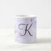 Mug Écriture Monogramme Blanc Gris Violet Floral (Centre)