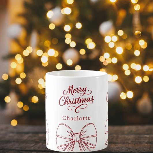 Mug écriture ruban rouge blanc Noël