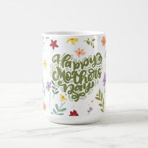 Mug Écriture verte Joyeuse fête des Mères Floral