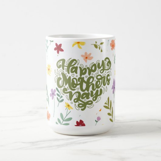 Mug Écriture verte Joyeuse fête des Mères Floral (Centre)