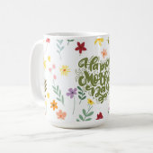 Mug Écriture verte Joyeuse fête des Mères Floral (Devant gauche)