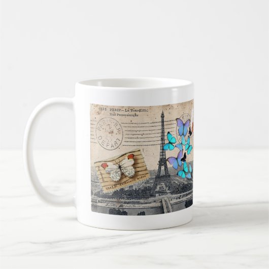 Mug écritures postmark papillon Paris Effiel Tower (Gauche)