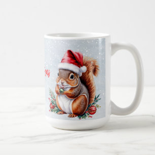 Mug écureuil de grande taille Santa hat Merry neige de