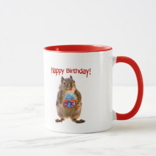 Mug Écureuil de joyeux anniversaire avec le présent