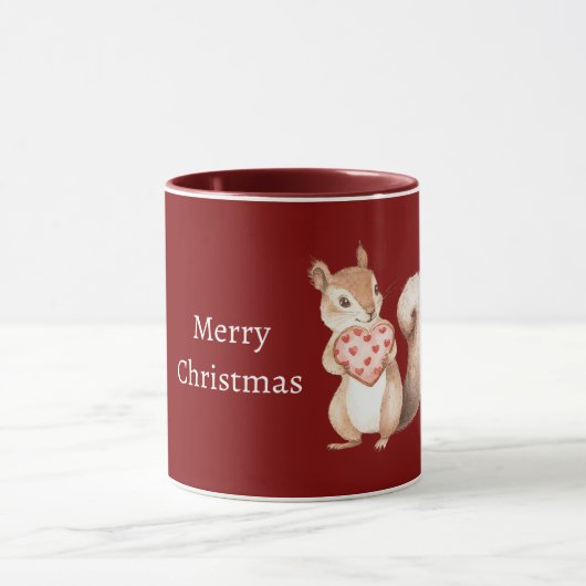 Mug Écureuil de Noël aux cœurs rouges (Centre)